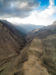 Beautiful aerial view of the mountain gorge. Landscape and nature of the North Caucasus