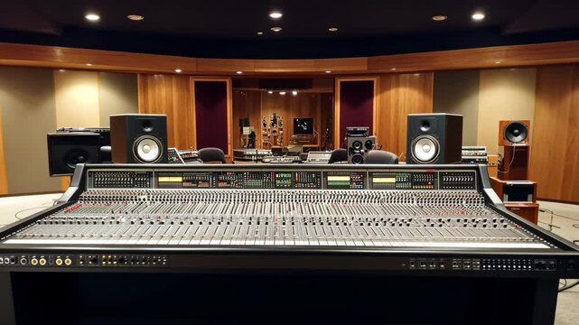 High-quality recording studio with mixing console and sound equipment in a spacious environment