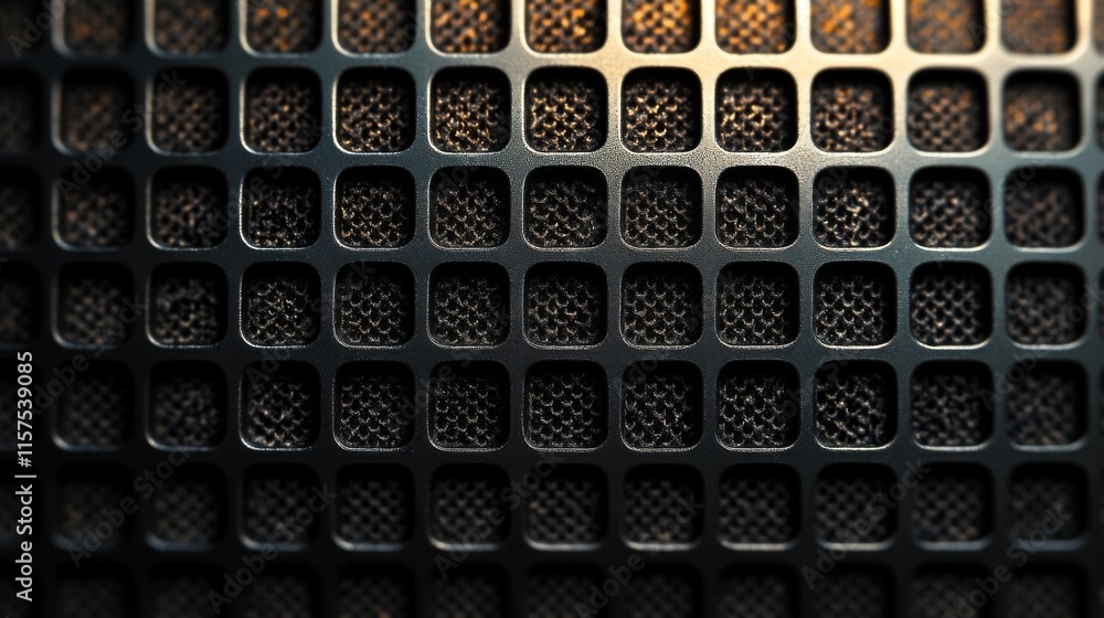 Poster Close-up view of a speaker grille showcasing intricate mesh patterns and textures