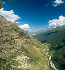 Beautiful aerial view of the mountain gorge. Landscape and nature of the North Caucasus