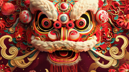 Fototapeta premium Chinese New Year, traditional festive theme, vibrant colors, rich red and gold details, detailed cultural elements, high-resolution illustration