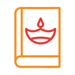 Diwali festival book icon with oil lamp. Concept of celebration, tradition, and culture.