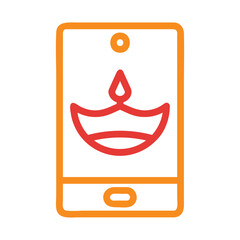 Diwali diya lamp on mobile phone screen. Concept of online celebration, festival of lights, and technology.