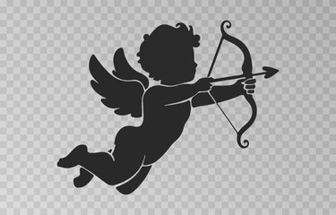Fototapeta premium Vector angel with an arrow of love. Arrow of love png. Love angel png. Cupid, Cherub. Angel for Valentine's Day. Isolated background. Vector image.