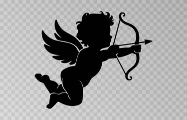 Vector angel with an arrow of love. Arrow of love png. Love angel png. Cupid, Cherub. Angel for Valentine's Day. Isolated background. Vector image.