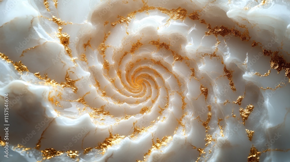 Poster Swirling golden spiral design with a soft white background showcasing intricate patterns and textures