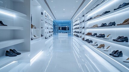 Modern minimalist shoe store interior.