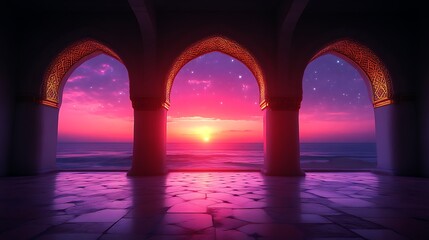 Serene Sunset View From Ornate Archway
