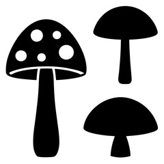 black and white mushroom silhouettes.