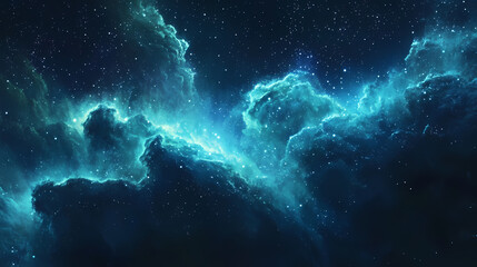 Green blue aurora borealis on starry sky northern sea wave reflection nature nebula cosmic starry background. Borealis. Illustration