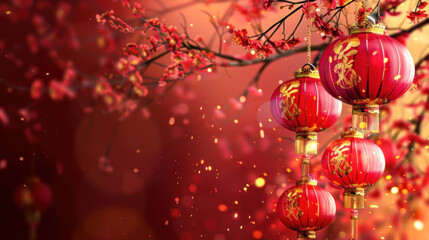 Chinese New Year wallpaper, traditional festive theme, vibrant colors, rich red and gold details, detailed cultural elements, high-resolution illustration
