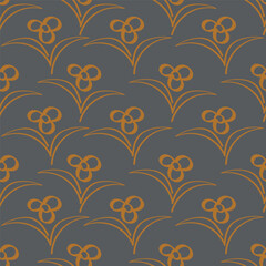 Hand drawing floral seamless pattern with cotton twigs and berries bouquets on a beige background. Winter Christmas themed background. Botanical illustration.