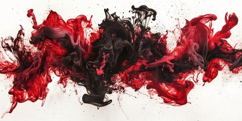 Dramatic Abstract Design with Red and Black Ink Swirls Captured Underwater in High Detail