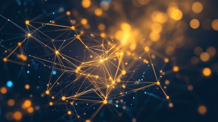 Abstract digital network connection glowing in dark background. Concept of technology, connectivity, and global network.