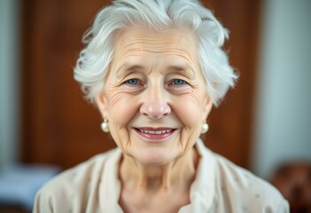 Portrait of an elderly woman with a warm smile