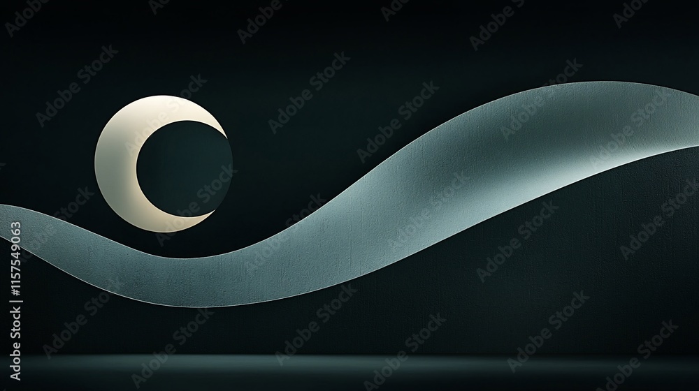 Poster abstract dark background with crescent moon and wave.