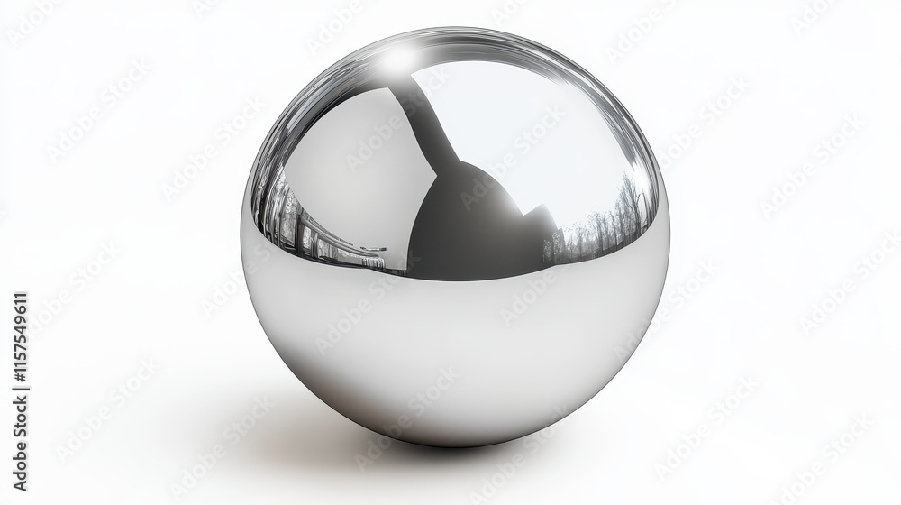 Poster reflective metal sphere on white background for graphic design and 3d rendering projects