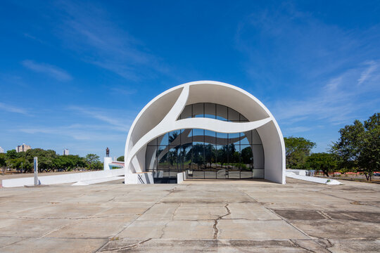 Palmas, State of Tocantins, Brazil - june, 30, 2024: view of Coluna Prestes Memorial, a building designed by the famous architect Oscar Niemeyer