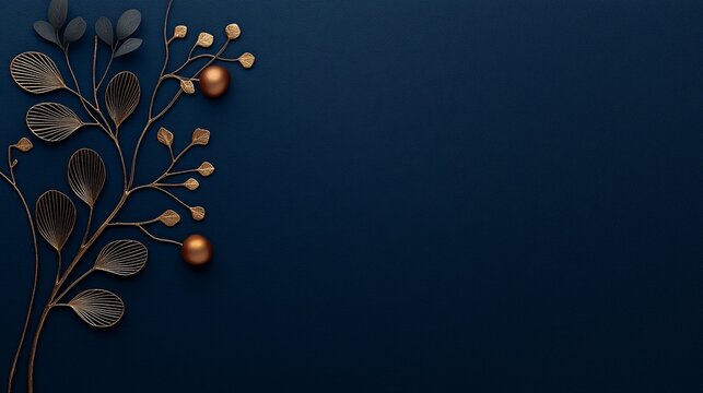 Elegant gold and dark blue holiday background with copy space.