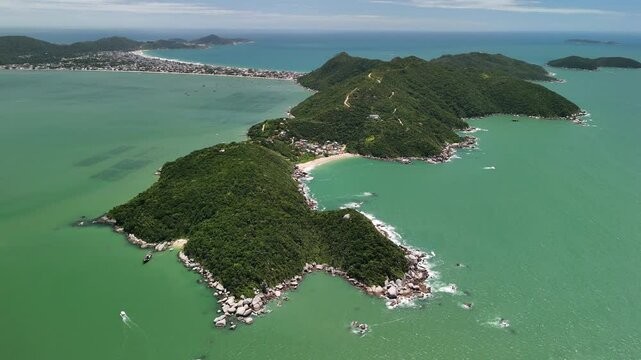 Aerial view of Ca&ccedil;&atilde;o Beach and Tainha Beach - Bombinhas Santa Catarina, Brazil