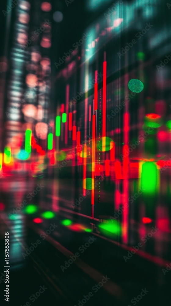 Poster glowing red and green candlestick chart with microstrategy stock data prominently displayed