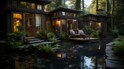 Eco-Retreat: Sustainable Treehouses in a Serene Forest Glade - Generative AI