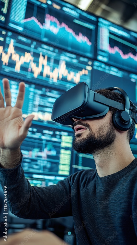 Poster investor using vr to explore microstrategy stock analytics in an interactive environment