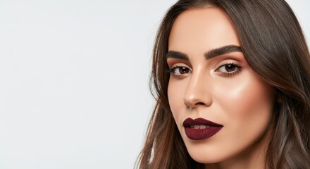 Elegant young hispanic woman with bold makeup and smooth hair for beauty and cosmetic concepts