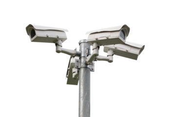 CCTVs on pole on transparent background (PNG File)