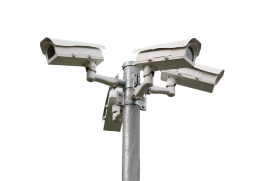 CCTVs on pole on transparent background (PNG File)