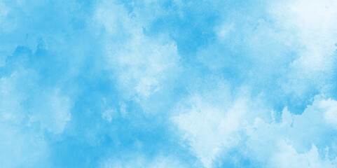 Obraz premium The summer heaven is colorful clearing day good weather and beautiful nature in the morning, blue watercolor wash texture design background, Pale blue sky with wispy, scattered clouds.