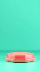 Colorful hexagonal container on green background product photography minimalist style studio environment close-up view