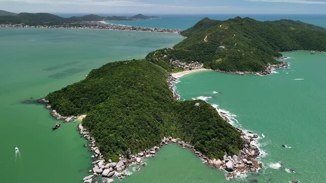 Aerial view of Ca&ccedil;&atilde;o Beach and Tainha Beach - Bombinhas Santa Catarina, Brazil