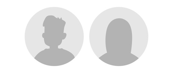 Vector flat illustration. Icons of man and woman. Avatar, user profile, person icon, profile picture. Suitable for social media profiles, icons, screensavers and as a template. Business concept.