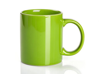 Bright green coffee mug isolated on white background
