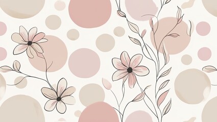 Delicate pattern of floral hand drawing with polkadot background