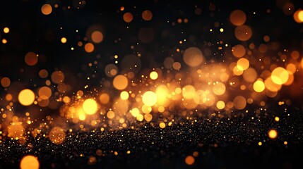 Abstract gold bokeh lights that shimmer on a black background for opulent and joyous designs