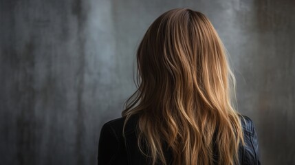Mysterious Back View of a Woman with Long, Wavy Blonde Hair