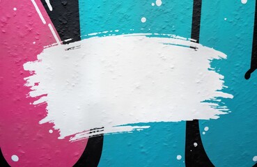 Colorful urban wall with teal pink, blue colors. Modern graffiti style with white brush strokes. Abstract pattern. Creative city background. Blank copy space. Ideal for design projects. Trendy