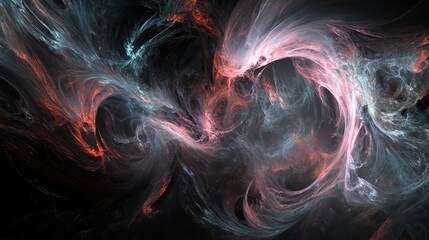 Fototapeta premium Abstract swirling smoke clouds in pink, grey and red.