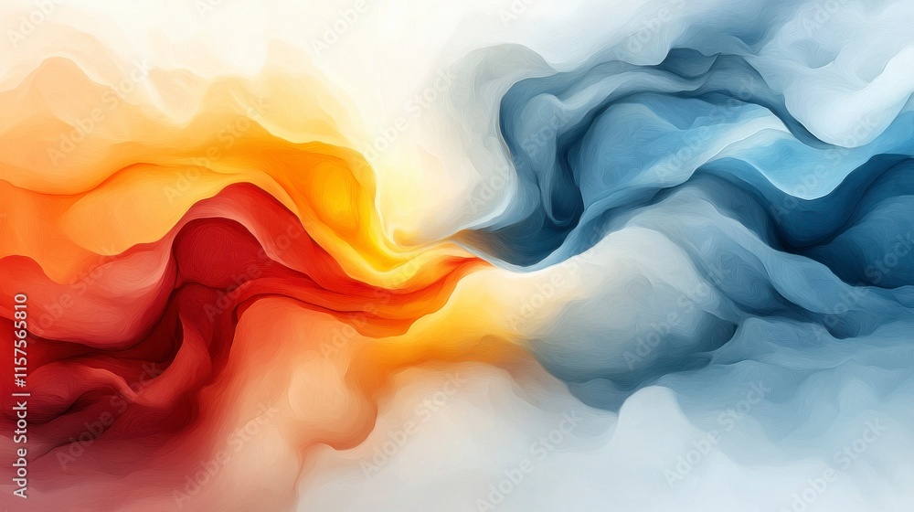 Poster abstract flow of colors in warm and cool tones creating a dynamic visual experience