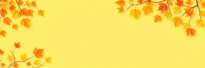 Fototapeta premium Vibrant Autumn Leaves on a Bright Yellow Background Creating a Warm and Inviting Atmosphere for Seasonal Celebrations and Creative Designs