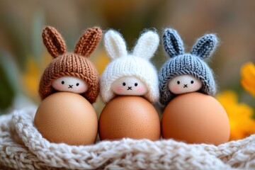Delightfully Whimsical Easter Eggs Adorned with Adorable and Creative Bunny Hats, Ideal for Joyfully Celebrating the Wonderful Spirit of Springtime with Family During This Special Festive Holiday