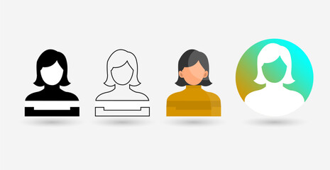Female Avatar Icons Set - Female Illustrations in Flat, Line and Gradient Style.