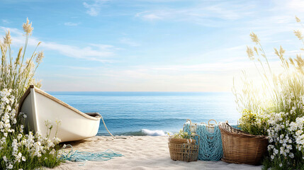 Urlaub am Meer mit sommerlicher Tischdekoration 