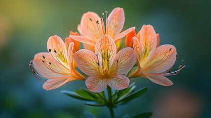 Obraz premium Peach Azalea Blooms Cluster Close Up View
