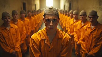 Obraz premium A Young Prisoner Stands Out Among Many Others