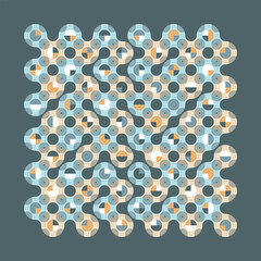 Intricate geometric Truchet vector pattern with random tiled wavy shapes and circles. Modern geometric illustration for T-shirt prints, home decor, carpets, tablecloth and stationery.