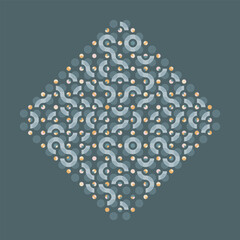 Rhombus Truchet vector pattern with random tiled wavy shapes and circles. Modern geometric illustration for T-shirt prints, home decor, carpets, tablecloth and stationery.