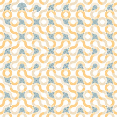Geometric Truchet seamless vector pattern with random tiled wavy shapes and concentric circles. Modern geometric illustration for prints, wallpaper, home decor, fashion fabrics and stationery.